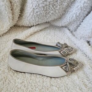 Meher Kakalia Freya Embellished Beaded Pointed Toe Leather Flats sz‎ 40